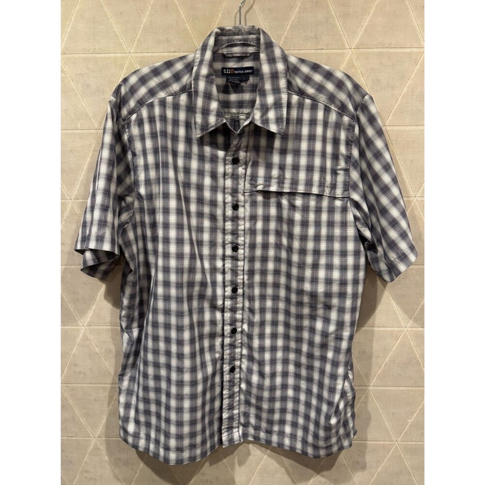 5.11 Tactical short-sleeve shirt black and white plaid snap-front closures L